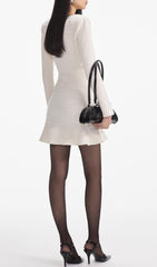 Elegant Cream Lurex Knit Mini Dress with Gold Embellishments