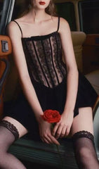 Iorwen Black Lace Corset Mini Dress