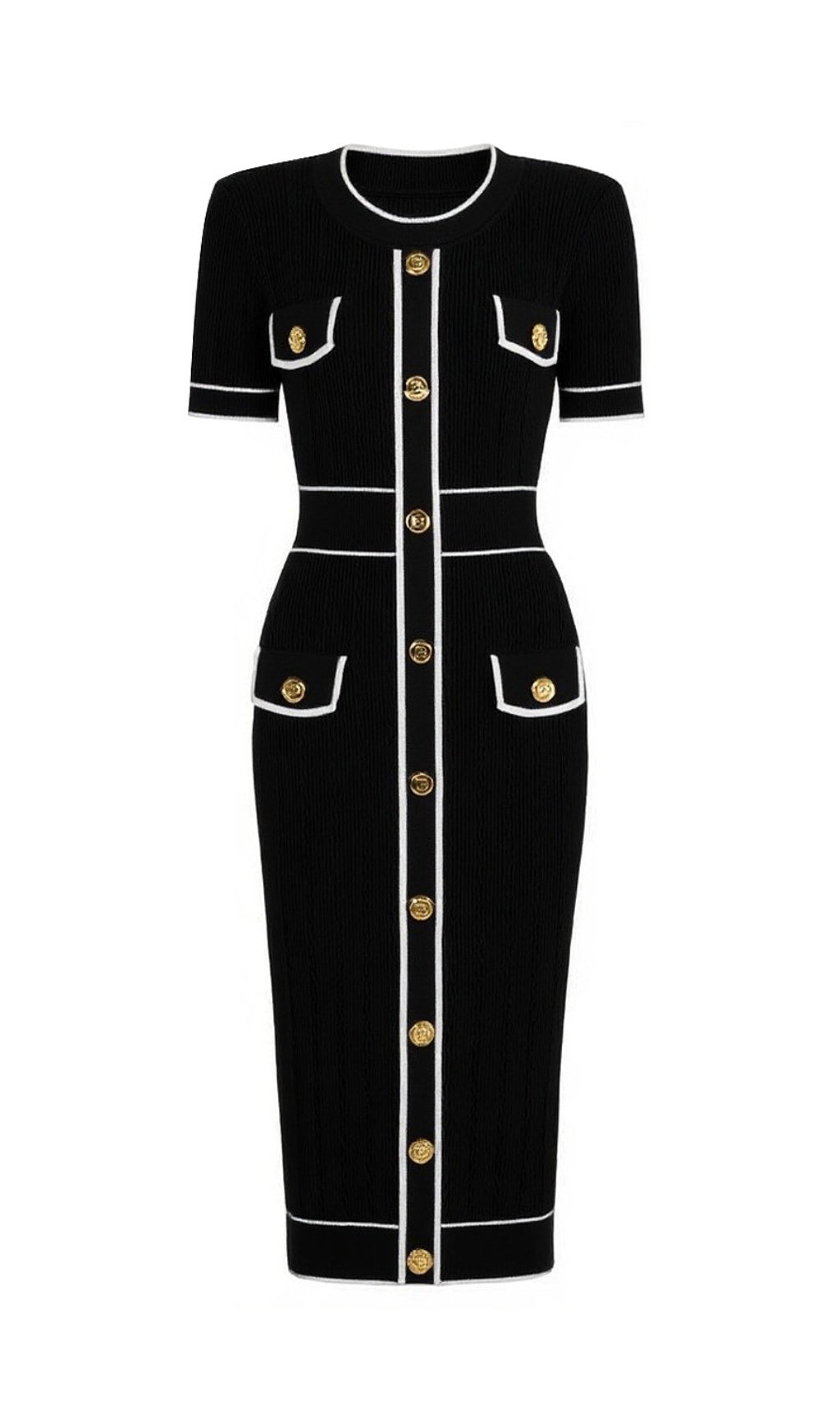 Gretel Sophisticated Button-Front Knit Midi Dress
