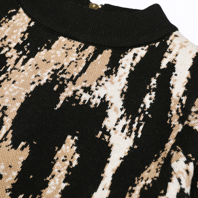 Chic Women's Leopard Print Long Sleeve Midi Dress