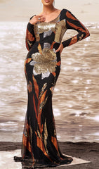 Debby Long Sleeve Sequin Evening Maxi Dress