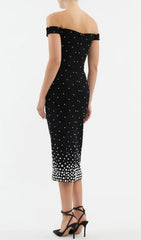 Carolyn Elegant Off-Shoulder Black Midi Dress
