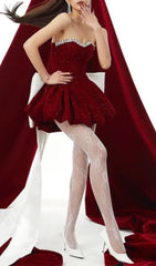 Cookie Red Sparkle Strapless Bow Mini Dress