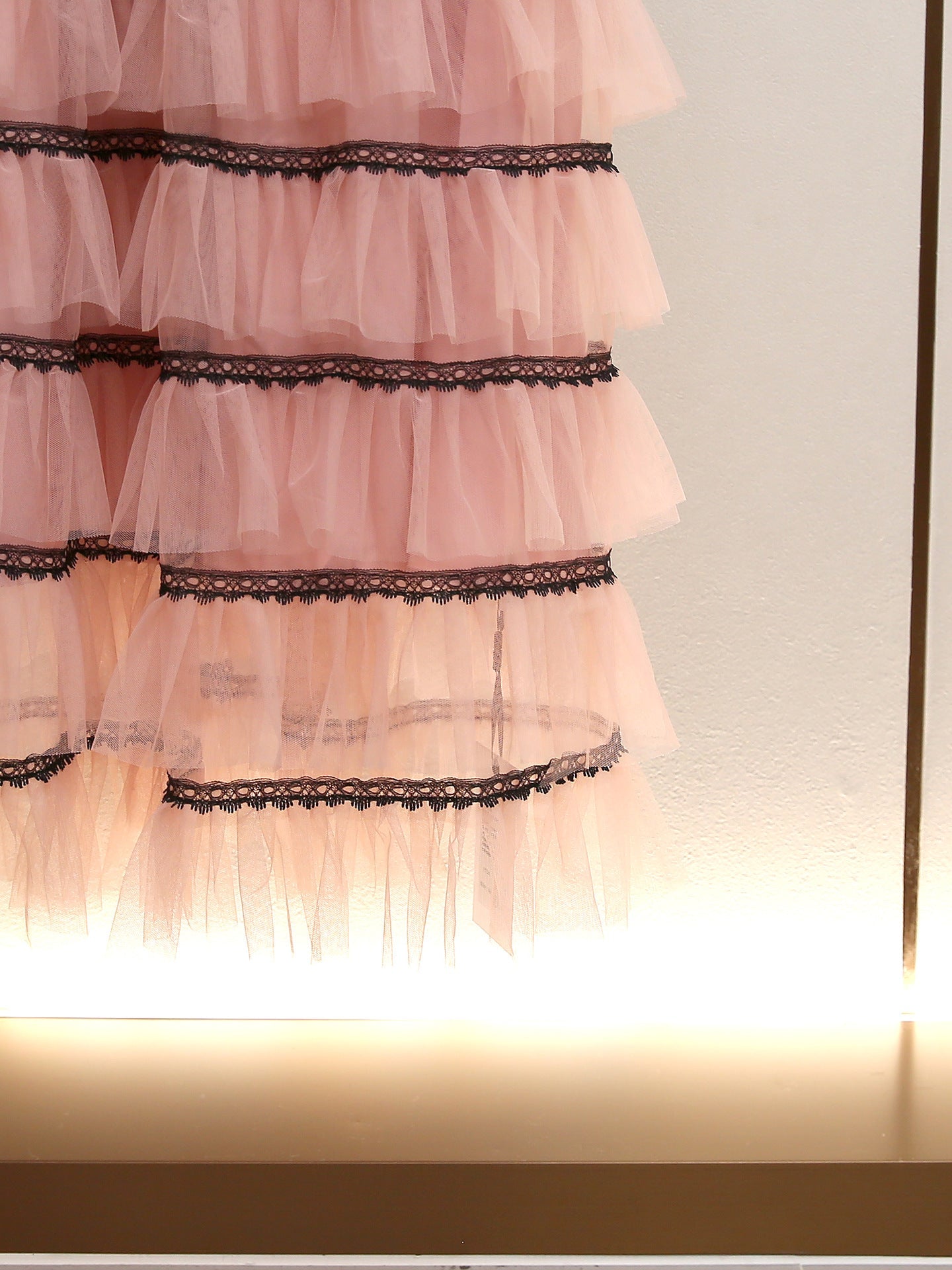 Humita Enchanting Black Lace & Blush Tiered Tulle Maxi Dress