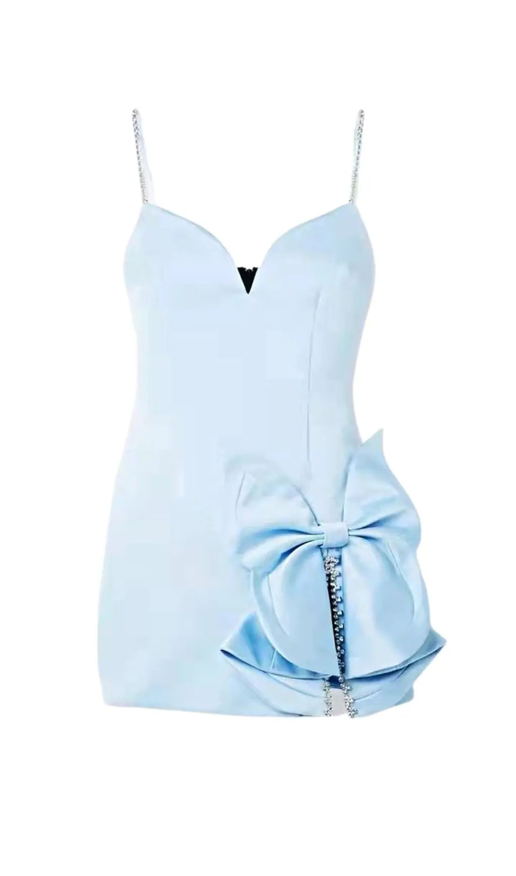 Dazzling Baby Blue Crystal Bow Mini Dress