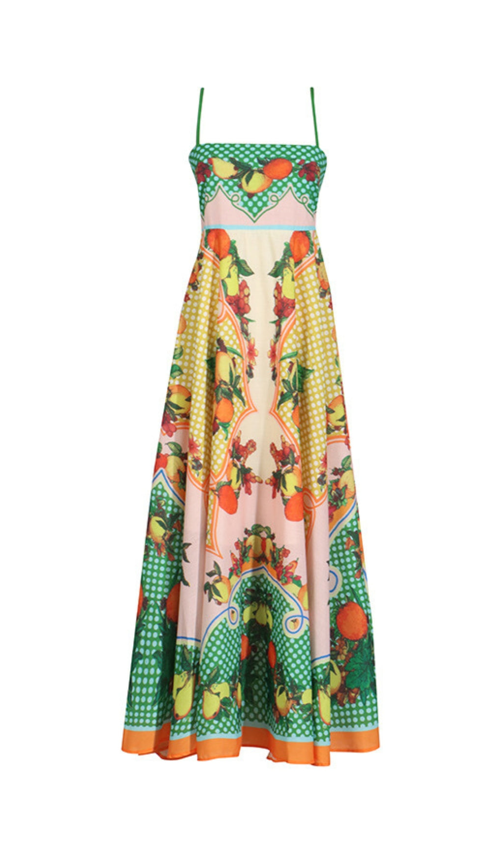Deanna Vibrant Fruit Print Strappy Maxi Dress