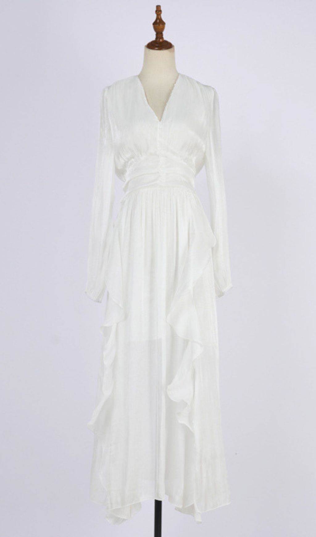 Ginger Shimmer Pink Ruffle V-Neck Long Sleeve Maxi Dress
