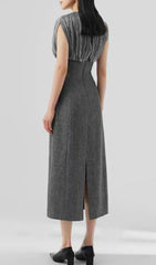 Galina Chic Grey Ruched V-Neck Midi Dress