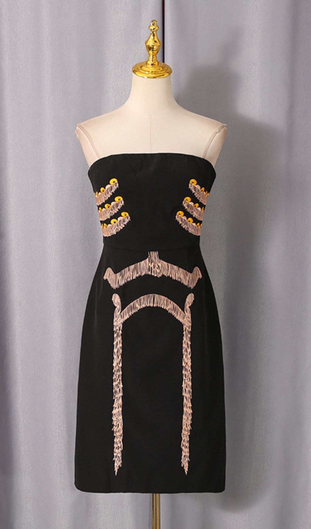 Julissa Black Strapless Tassel Mini Dress