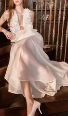 Harleigh White Ruffled Mesh Maxi Dress