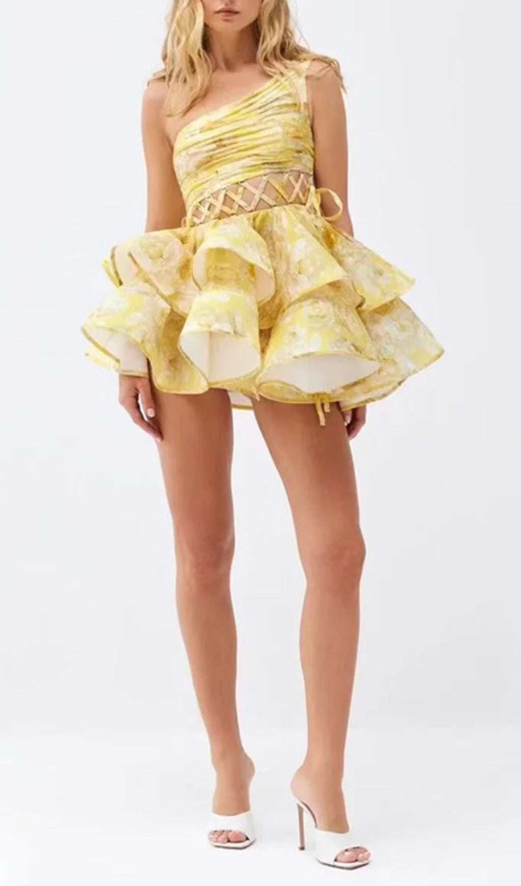Carlotta Floral Bloom One Shoulder Ruffle Mini Dress