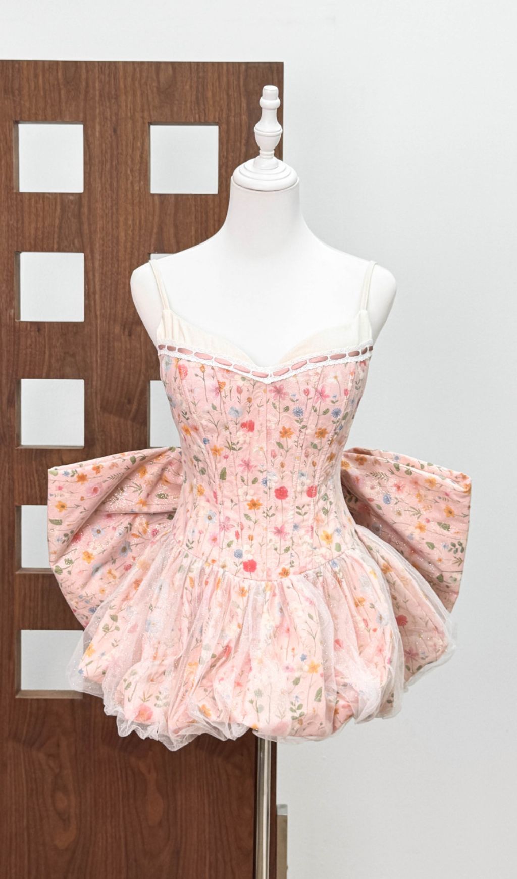 Jaylene Whimsical Floral Corset Mini Dress with Bow Back Detail
