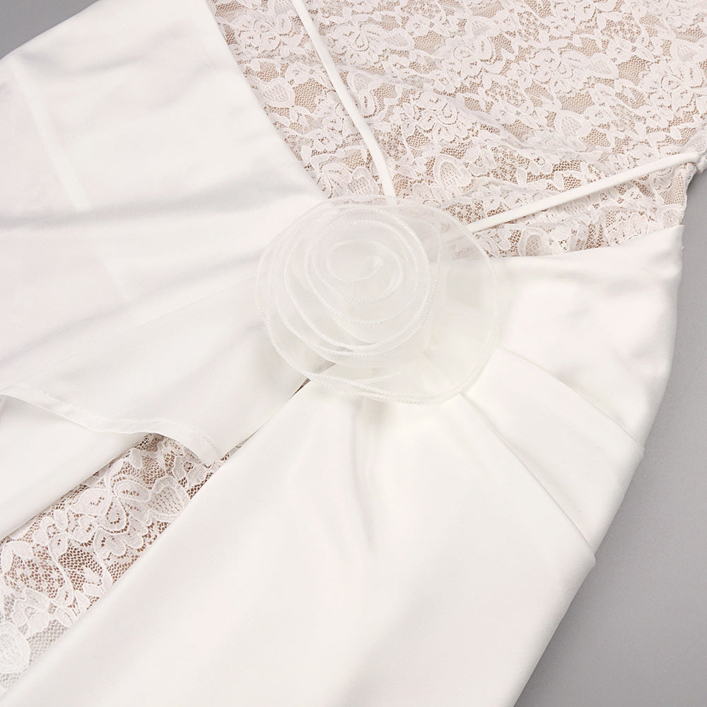 Jazmín Ethereal White Lace & Satin Maxi Dress