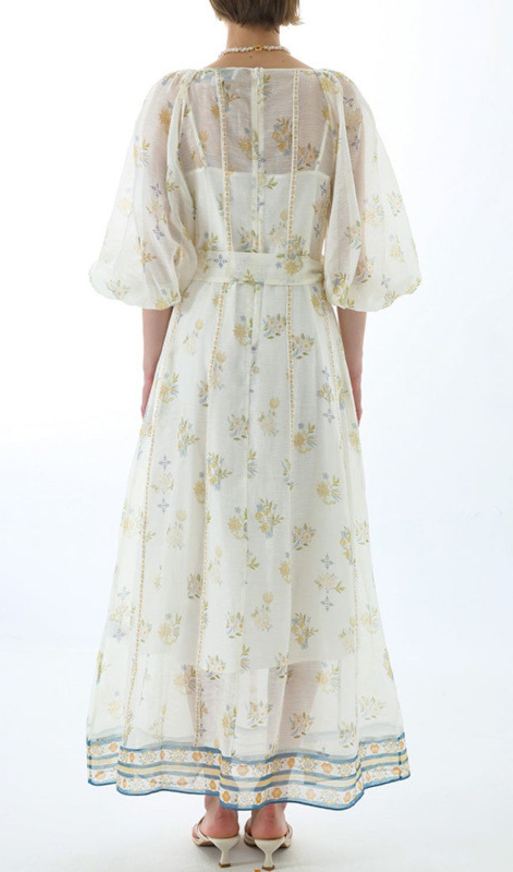 Jacobo Floral Puff Sleeve V-Neck Maxi Dress
