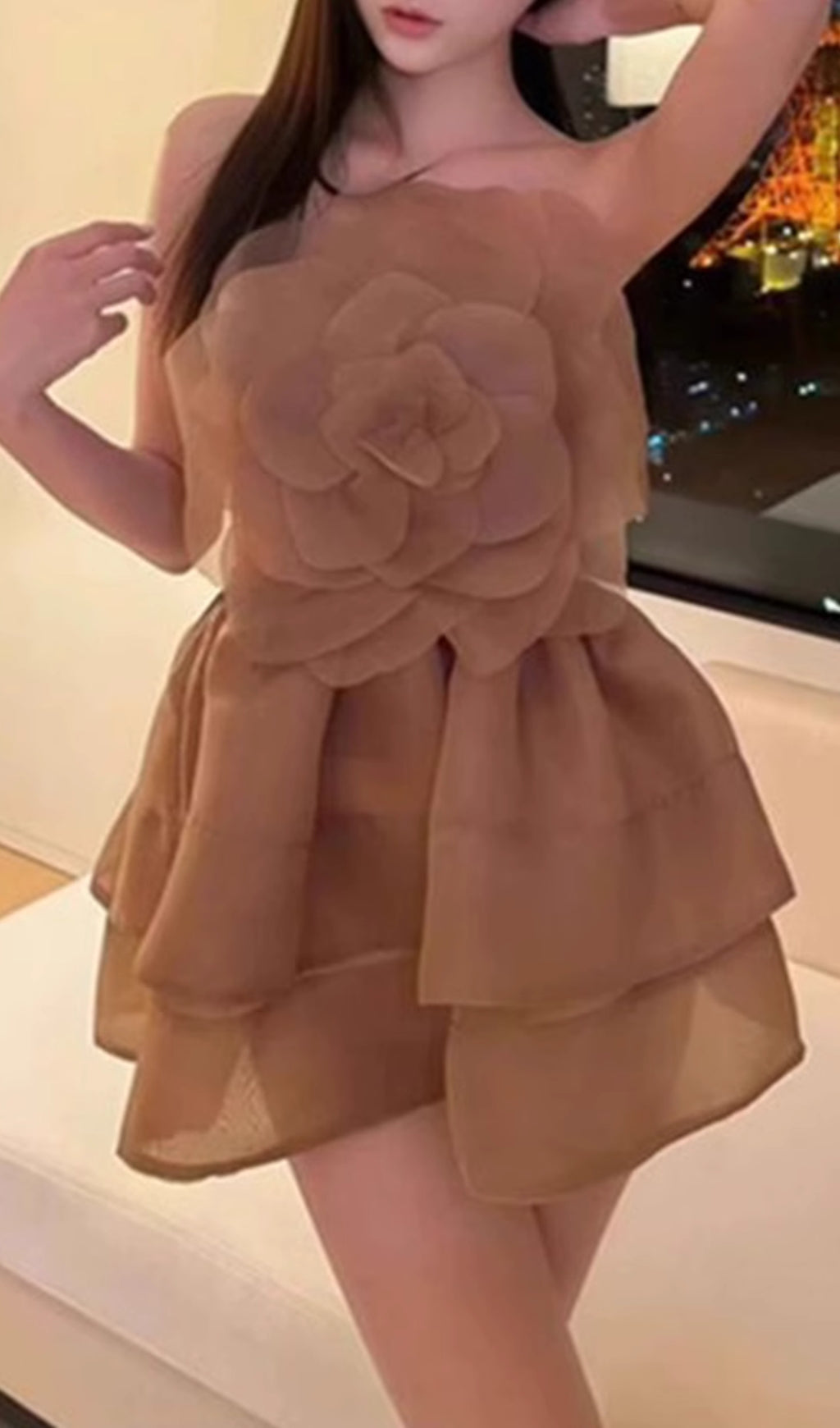 Captivating 3D Floral Strapless Mini Dress