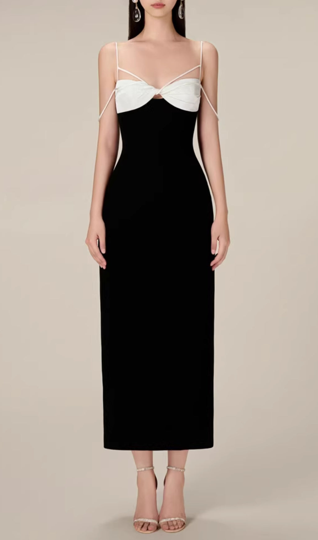 Emilia Chic Black Knot Bust Midi Dress
