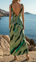 Jaffer Women's Green & Teal Abstract Print Cowl Neck Maxi Dress