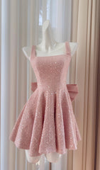Sparkling Pink Sequin Bow Mini Dress