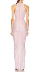 Gafnit Dazzling Pink Diamante Halter Maxi Dress
