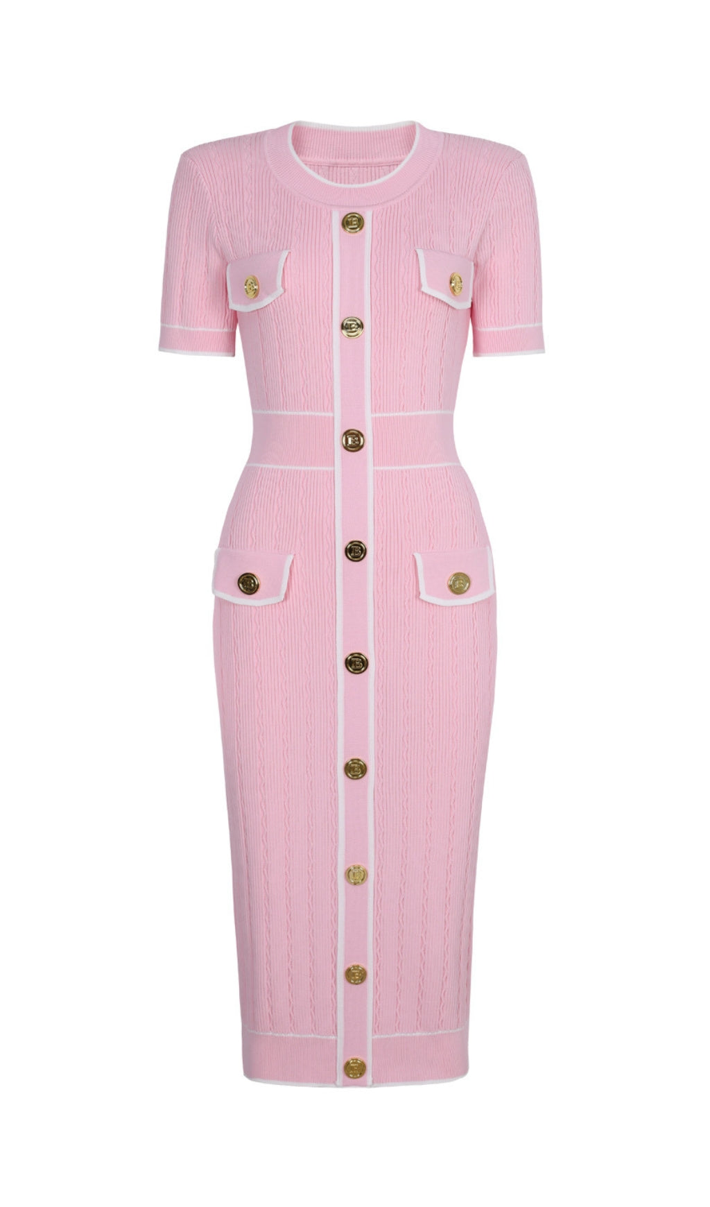 Gretel Sophisticated Button-Front Knit Midi Dress