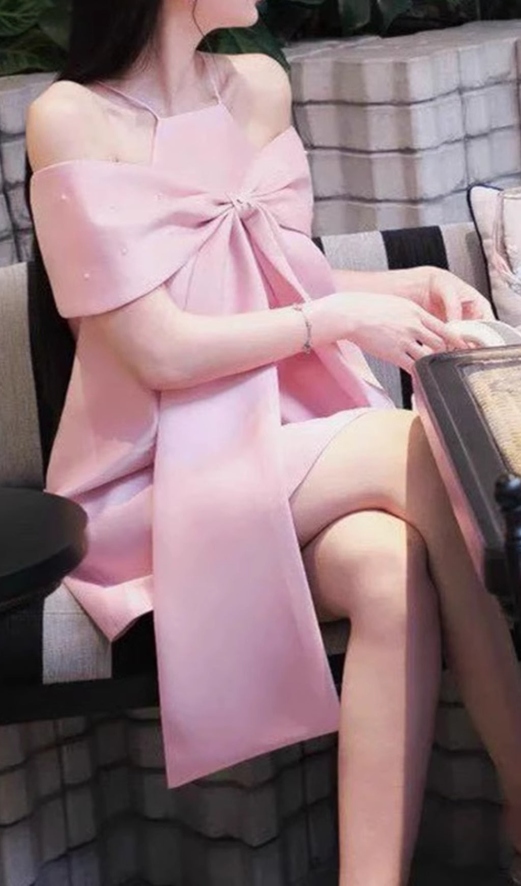 Eleora Glamorous Pink Bowknot Off-Shoulder Mini Dress