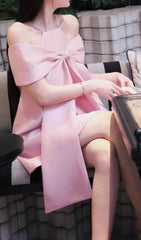 Eleora Glamorous Pink Bowknot Off-Shoulder Mini Dress