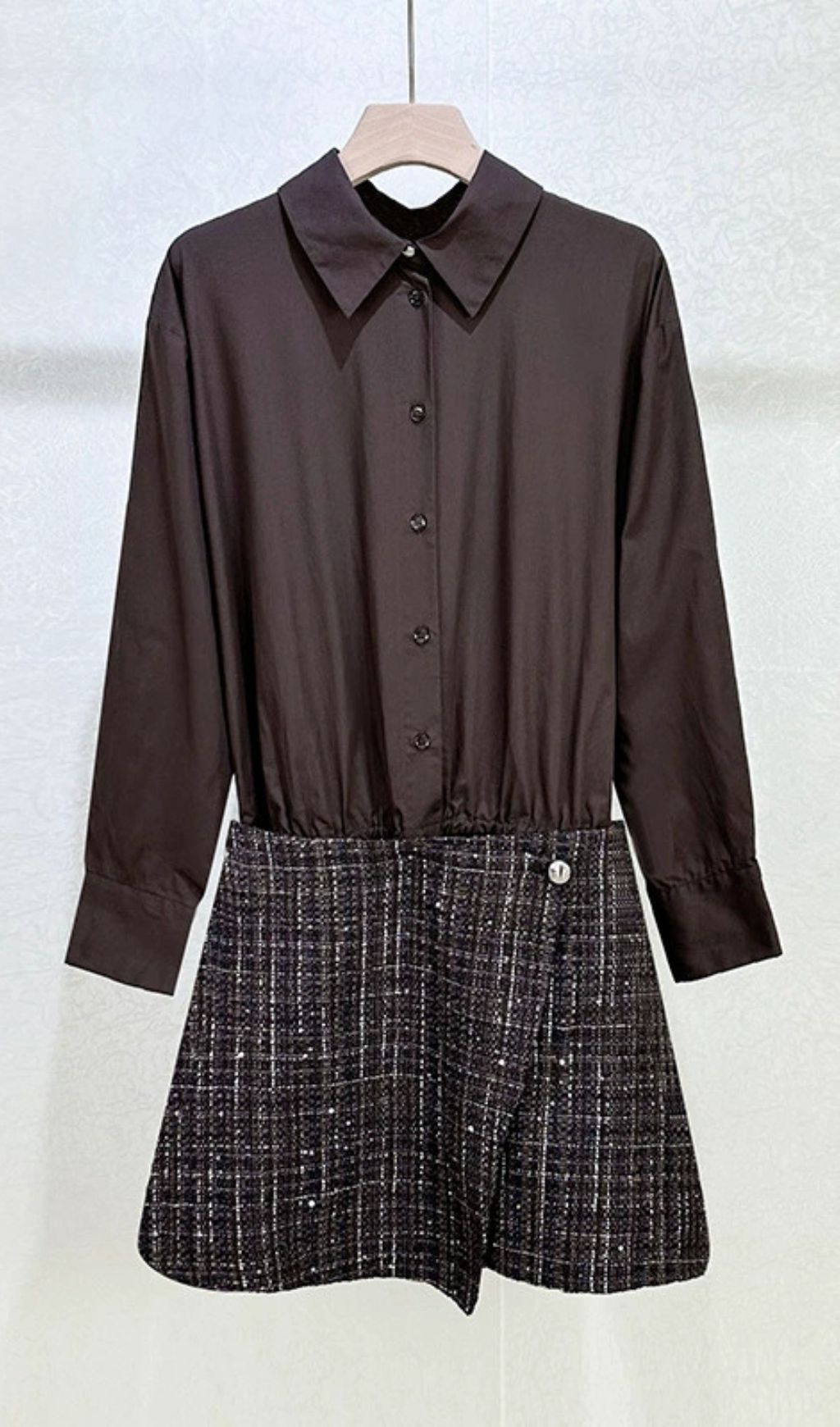 Chic Tweed Asymmetrical Mini Shirtdress