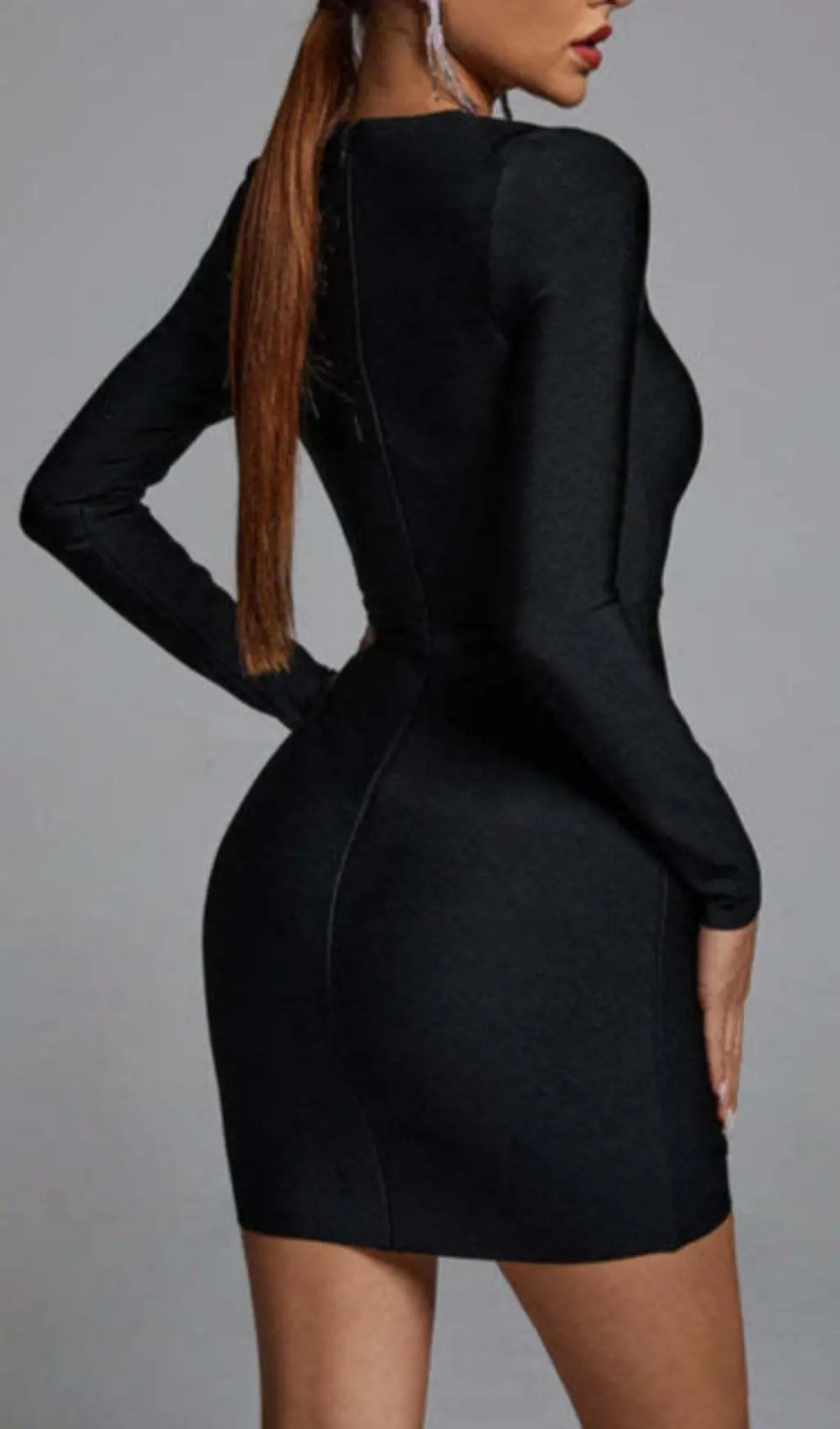 Ela Glamour Mesh Sequin V-Neck Bodycon Mini Dress with Slit