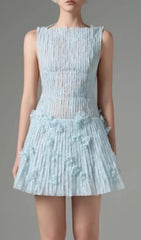 Darda Chic Blue Floral Lace Sequin Mini Dress for Women