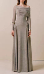 Gaia Elegant Ruched Off-Shoulder Long Sleeve Maxi Dress