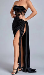 The Enchantress Black Velvet Corset Maxi Dress