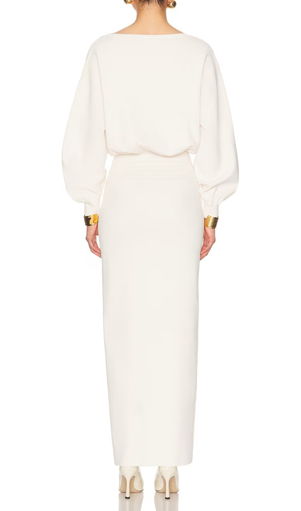 Honoria Elegant White Long Sleeve Maxi Dress