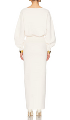 Honoria Elegant White Long Sleeve Maxi Dress