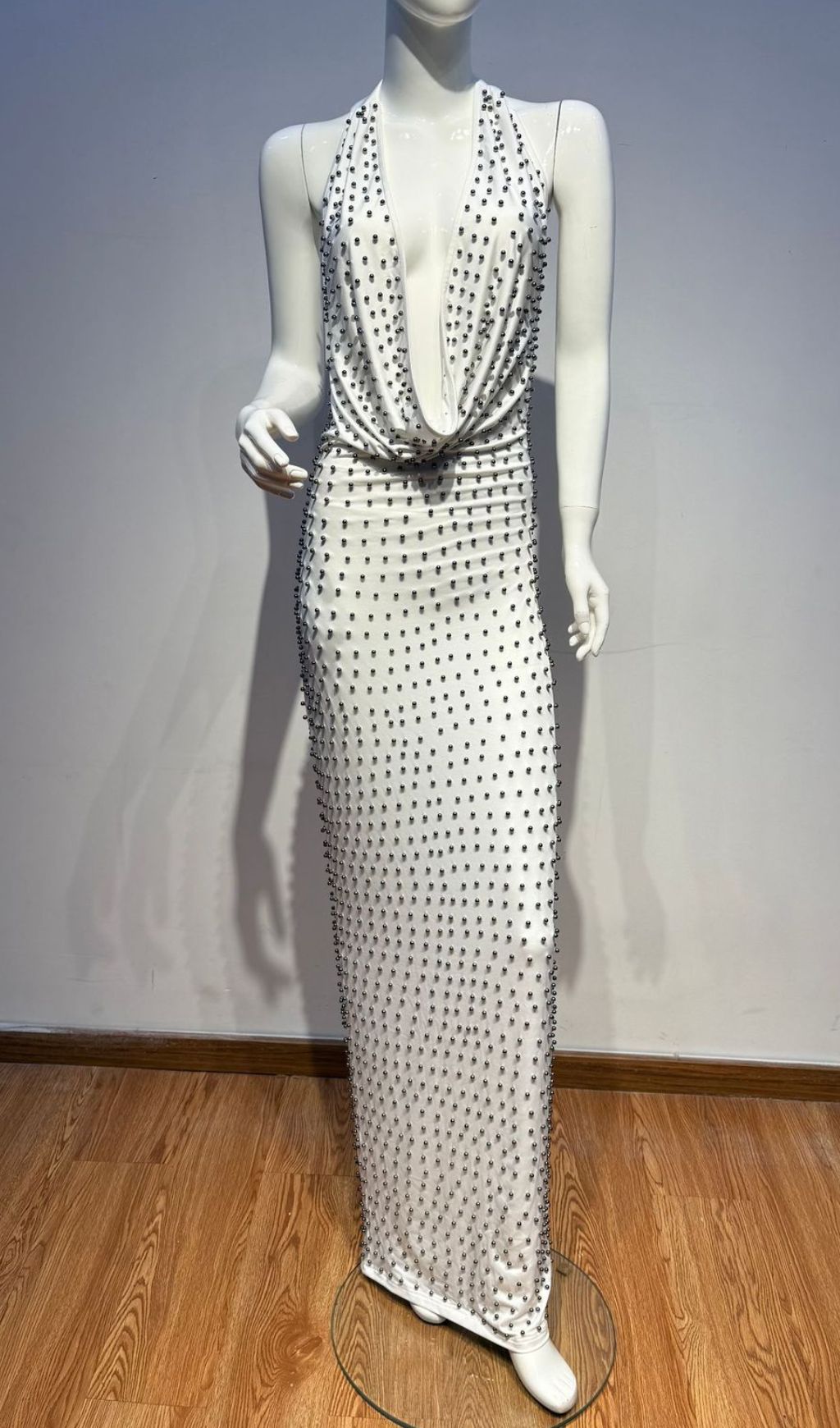 Jahzara Sparkling Halter Beaded Backless Maxi Dress