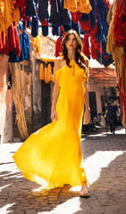 Glennis Golden Glow Halter Backless Maxi Dress