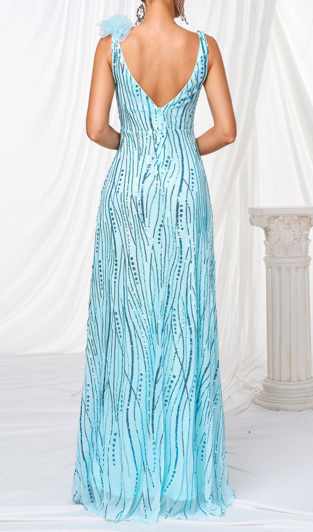 Fia Blue Sequin V-Neck Maxi Dress