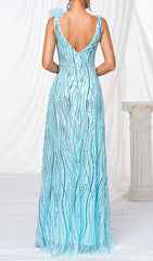 Fia Blue Sequin V-Neck Maxi Dress