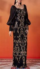 Floyce Black & Gold Sequin Long Sleeve Formal Maxi Dress