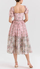 Emke Romantic Floral Midi Dress