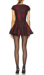 Fantine Red Damask Mini Dress