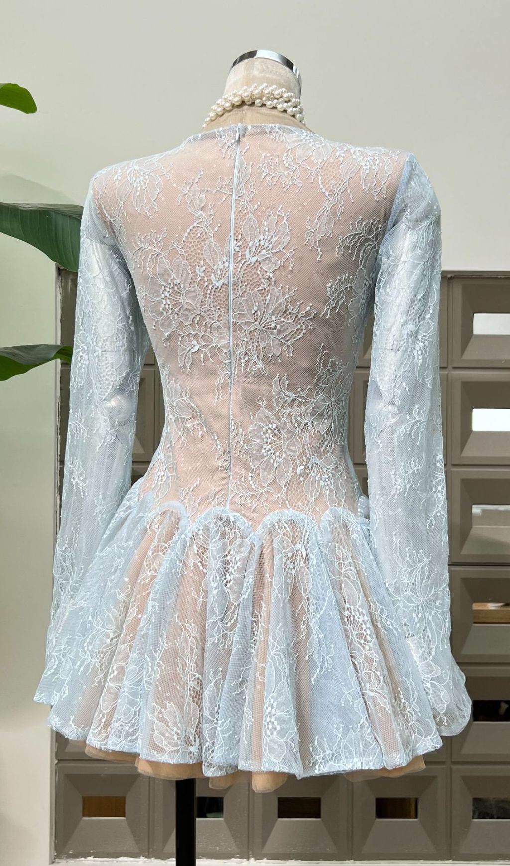 Itsuki Ethereal Blue Lace Long Sleeve Mini Dress