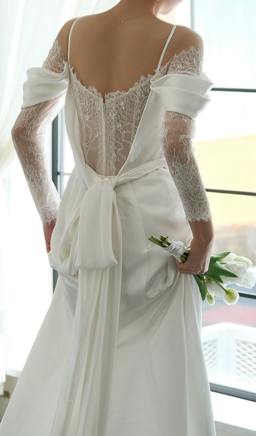 Claire Off-Shoulder Lace & Satin Wedding Gown