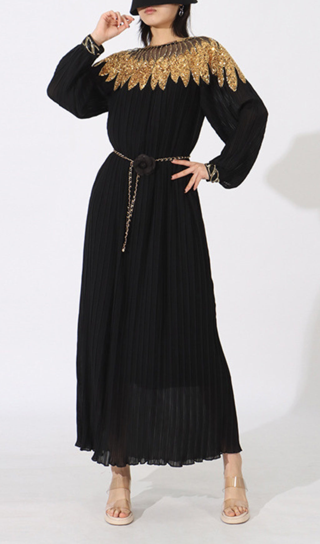 Emiliya Dazzling Black & Gold Sequin Maxi Dress