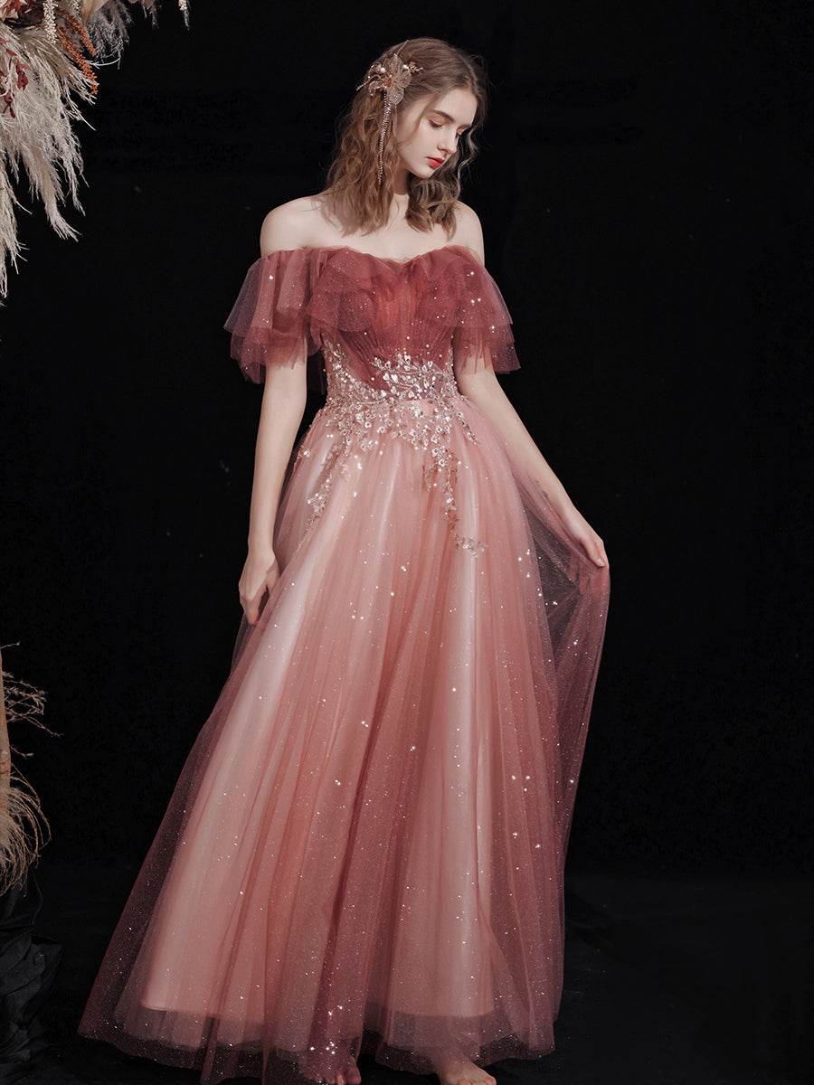 Lovely Pink Floor Length Gradient Shiny Tulle Formal Dress