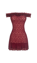 Eilika Romantic Red Floral Lace Ruffle Mini Dress