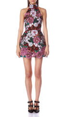 Giulia Dazzling Floral Sequin Halter Mini Dress