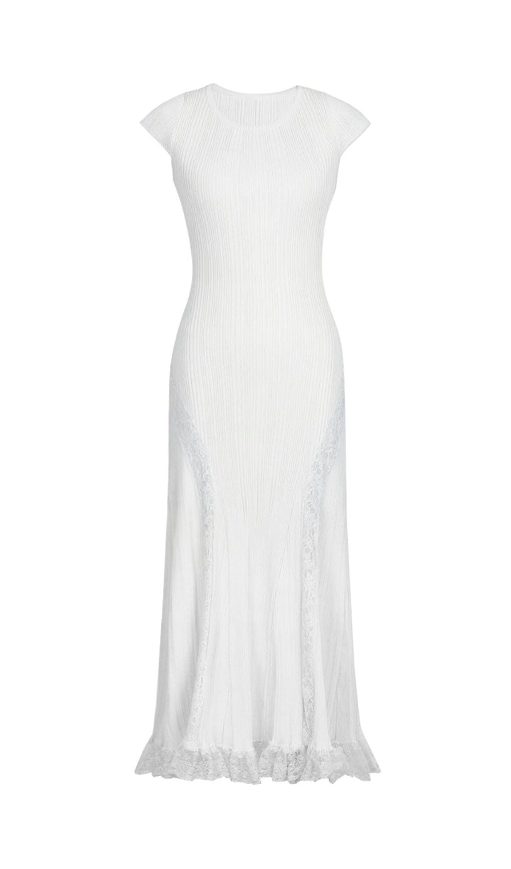 Farrah Ribbed Knit & Lace Midi Dress