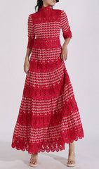 Ensley Exquisite Red Lace Embroidered Maxi Dress