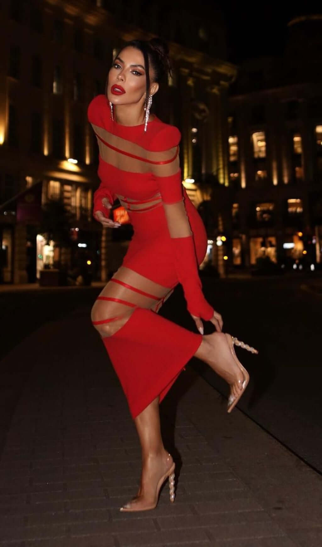 Siren White Mesh Illusion Long Sleeve Bodycon Midi Dress