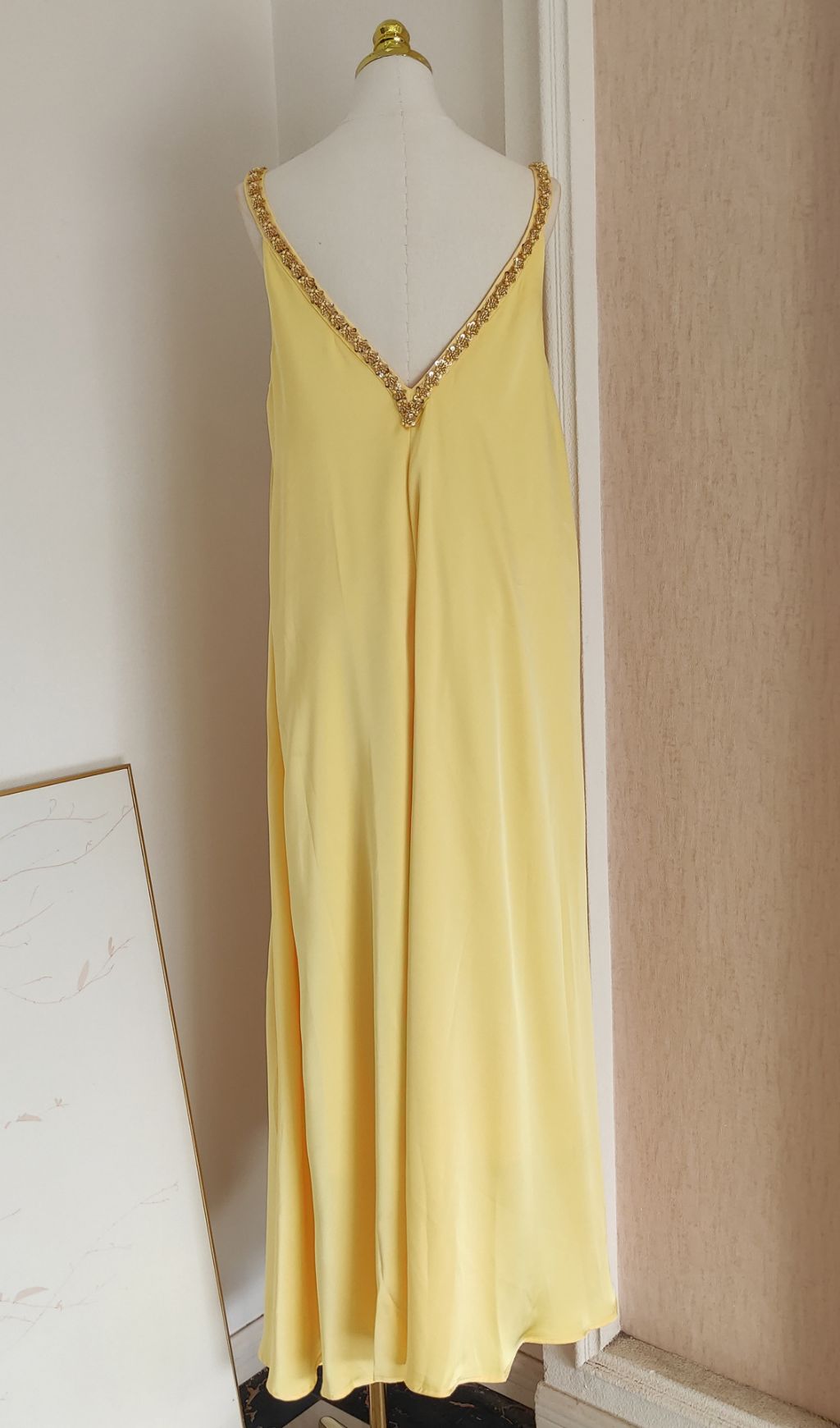 Inge Radiant Yellow Halter Maxi Dress with 3D Floral Appliques